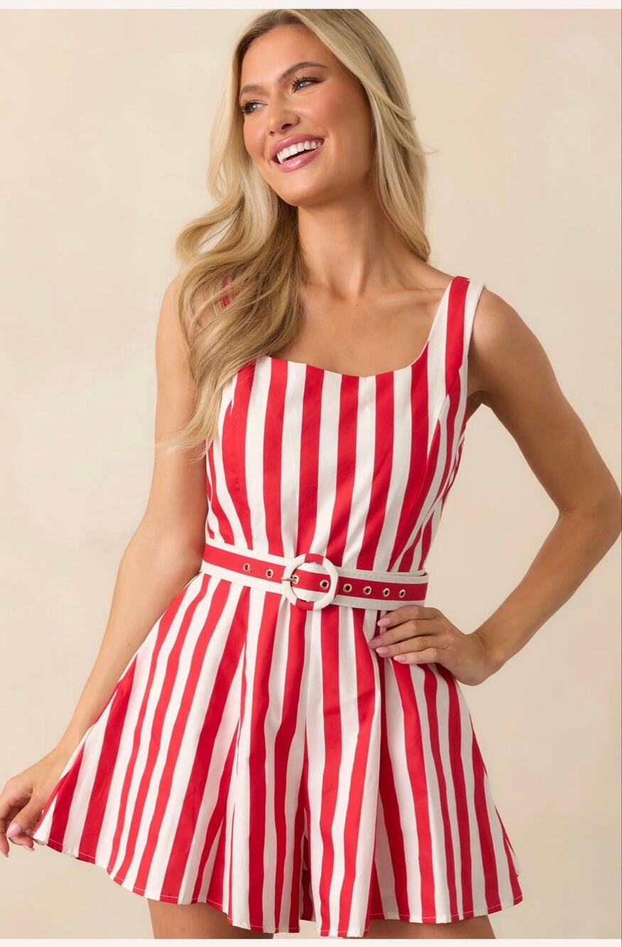 PROSPERINA ALESSANDRA RED STRIPE COTTON ROMPER